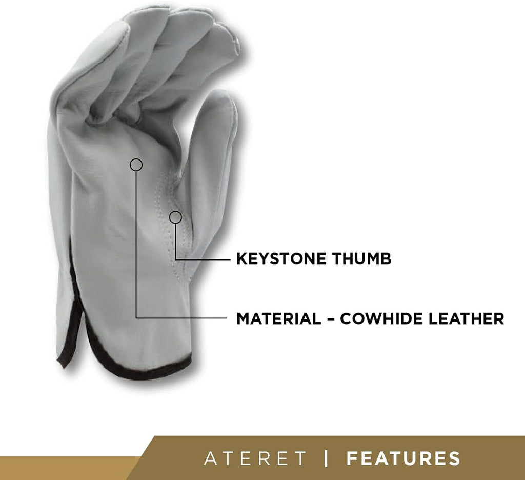 ATERET 36 Pairs Small Heavy Duty Durable Cowhide Leather Work Gloves I Driver Gloves for Truck Driving, Warehouse, Gardening, Farming