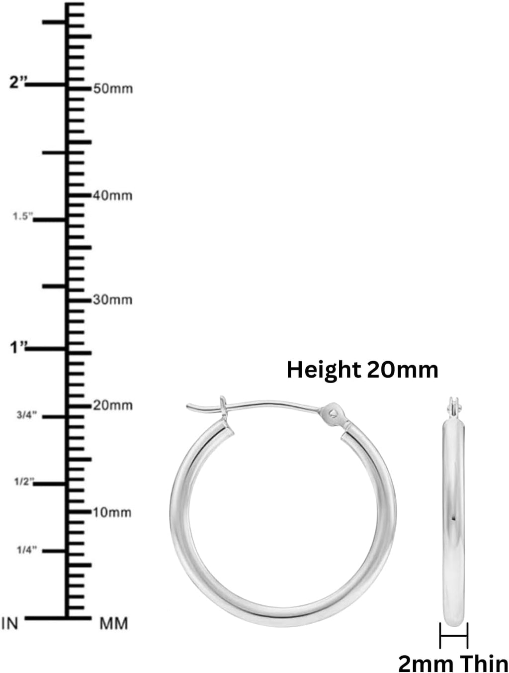 Classic 10K White Gold Hoop Earrings - Shiny Polished Plain Round Gold Hoops for Women and Men
