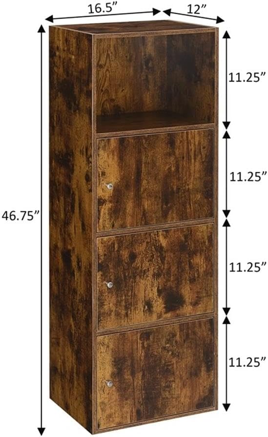 Pemberly Row Three-Door Cabinet with Shelf, Walnut Wood Finish, 16.5 x 12 x 46.75 in, Magnetic Latches, Concealed Storage, Versatile Multi-Room Use for Office, Bathroom, Closet, or Home Organization