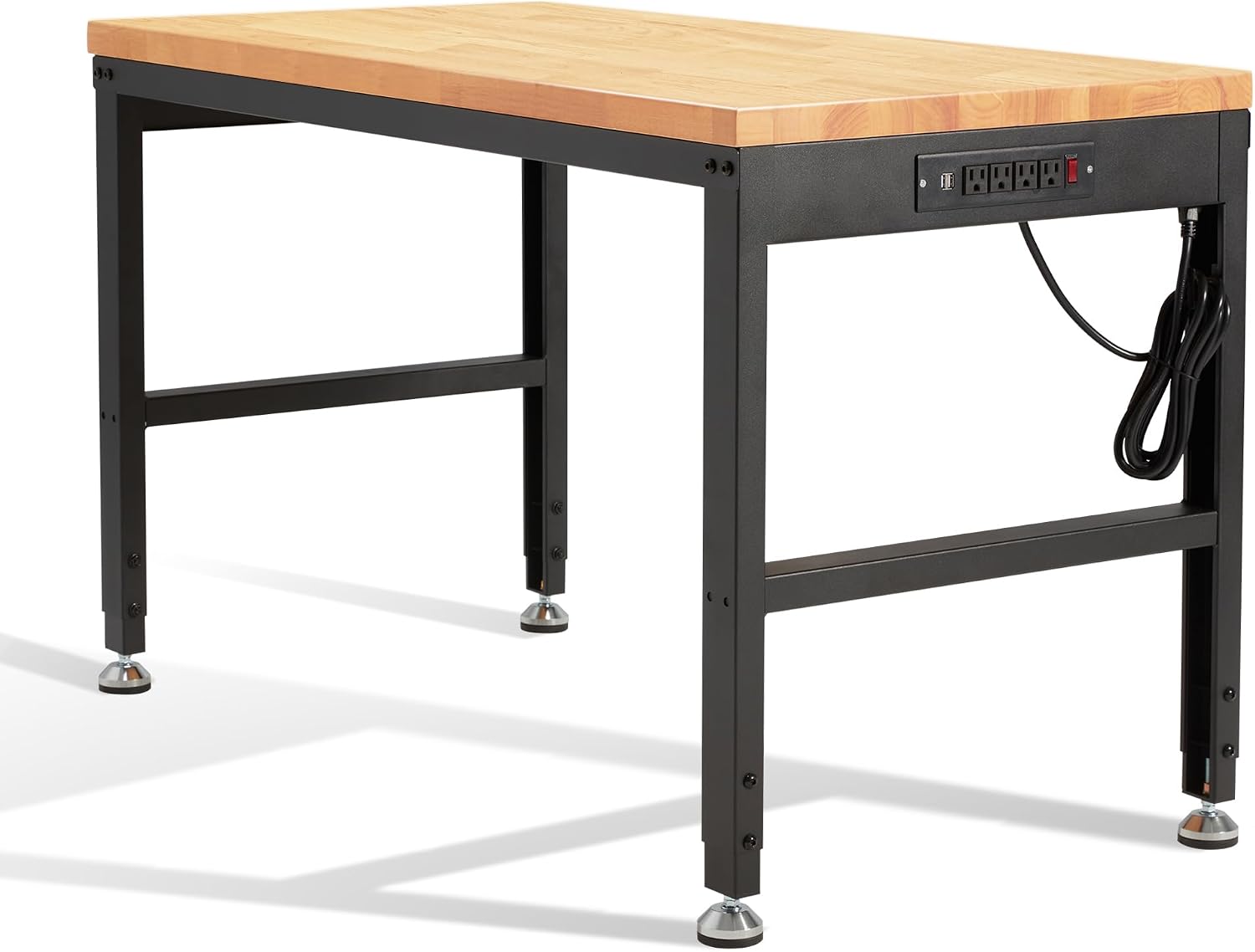 HABUTWAY Height Adjustable Workbench 48'x 24' 2000 Lbs Capacity Solid Wood Work Station Heavy-Duty Work Tables with Power Outlets for Garage Party Shop Office