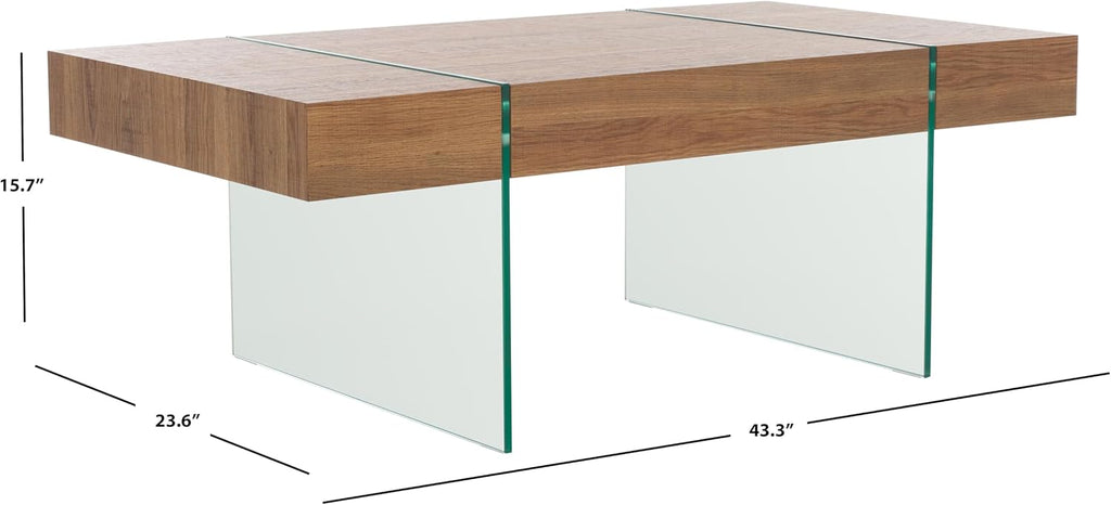 SAFAVIEH Home Collection Jacob Natural Brown Top/Clear Glass Legs Rectangle Coffee Table