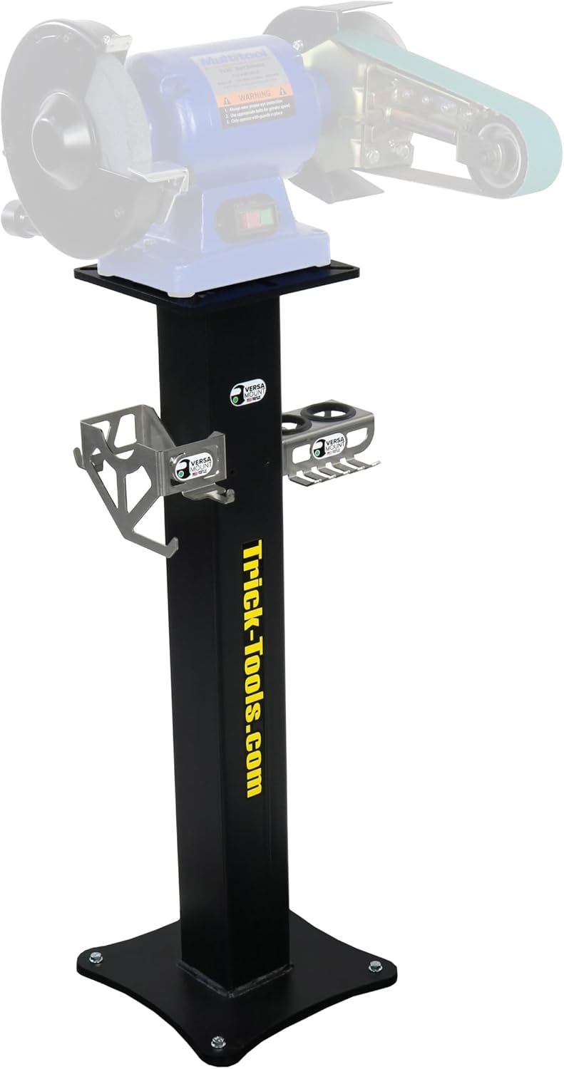 Trick-Tools Versa-Mount Heavy-Duty Vise and Bench Grinder Stand with Accessory Hangers, Made in the USA