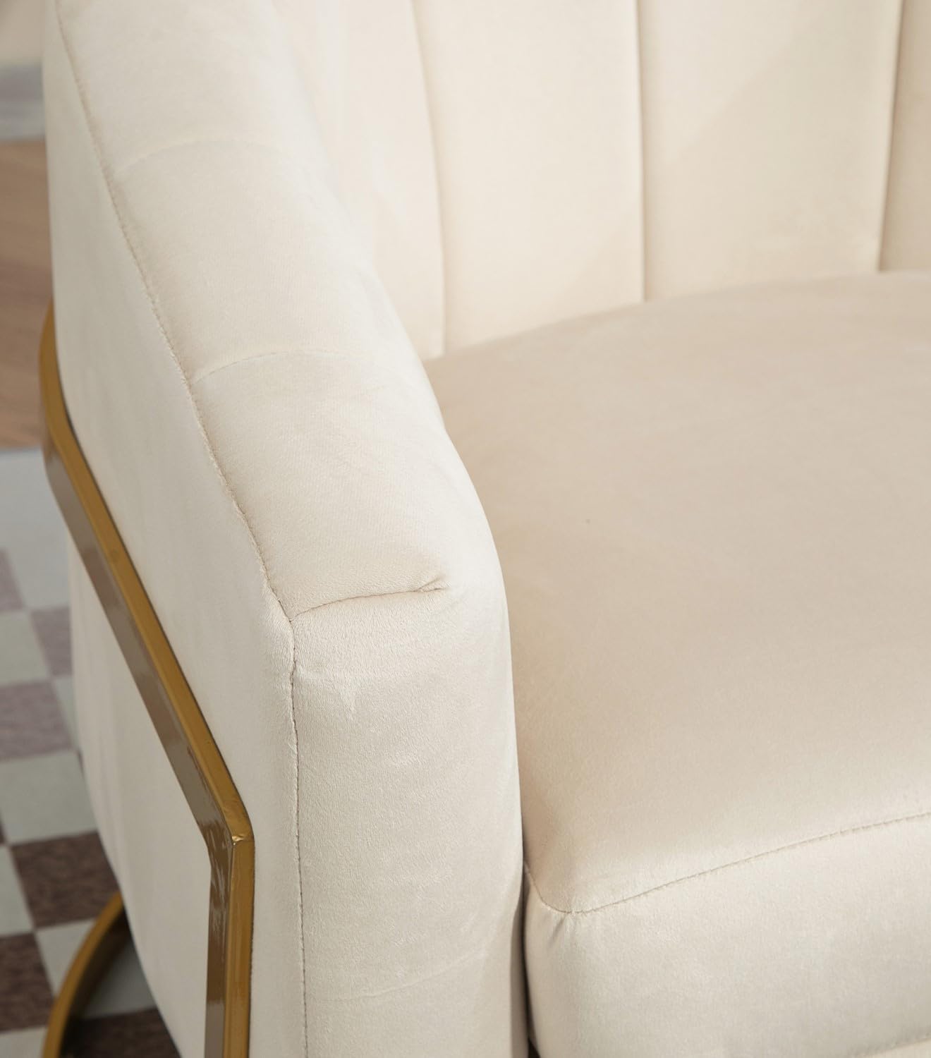 Container Furniture Direct Velvet Modern Accent Armchair - Luxury Gold Frame | Versatile Seating for Living Room, Bedroom, Office, Beige