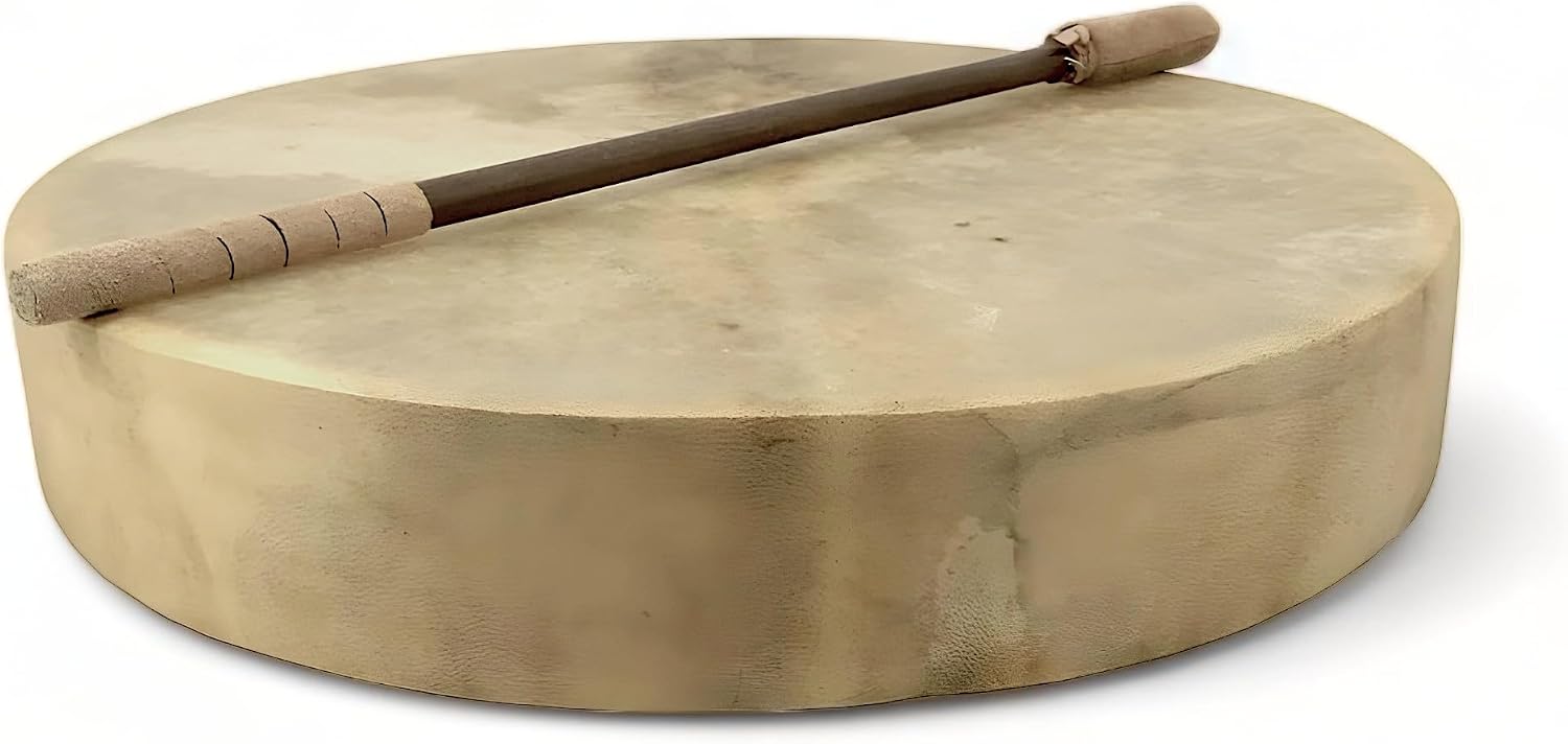 GMP Traditional Frame Drum/Bodhran with Handle, 15' Diameter | Natural Goatskin Head, Comes with Wood and Leather Mallet