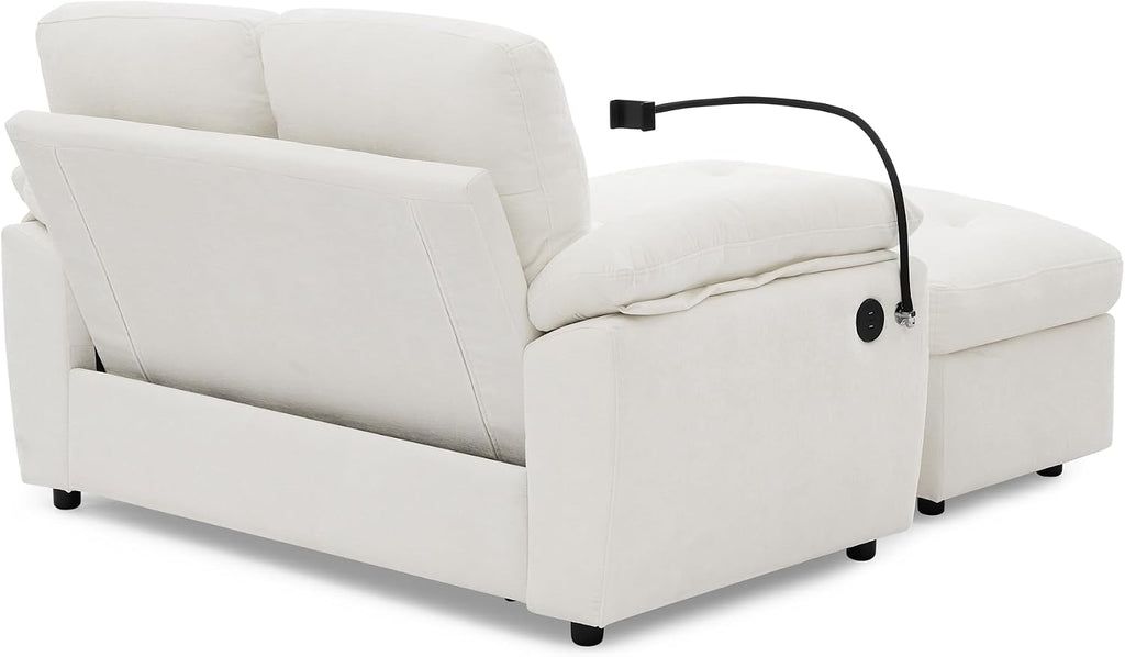 KEIKI 56' Oversized Chaise Lounge Chair Indoor with Storage Ottoman, USB Port &Phone Stand, Cloud Upholstered Chaise Lounge Recliner, Deep Seat Reading Couch Sofa Bed for Living Room Bedroom,Beige