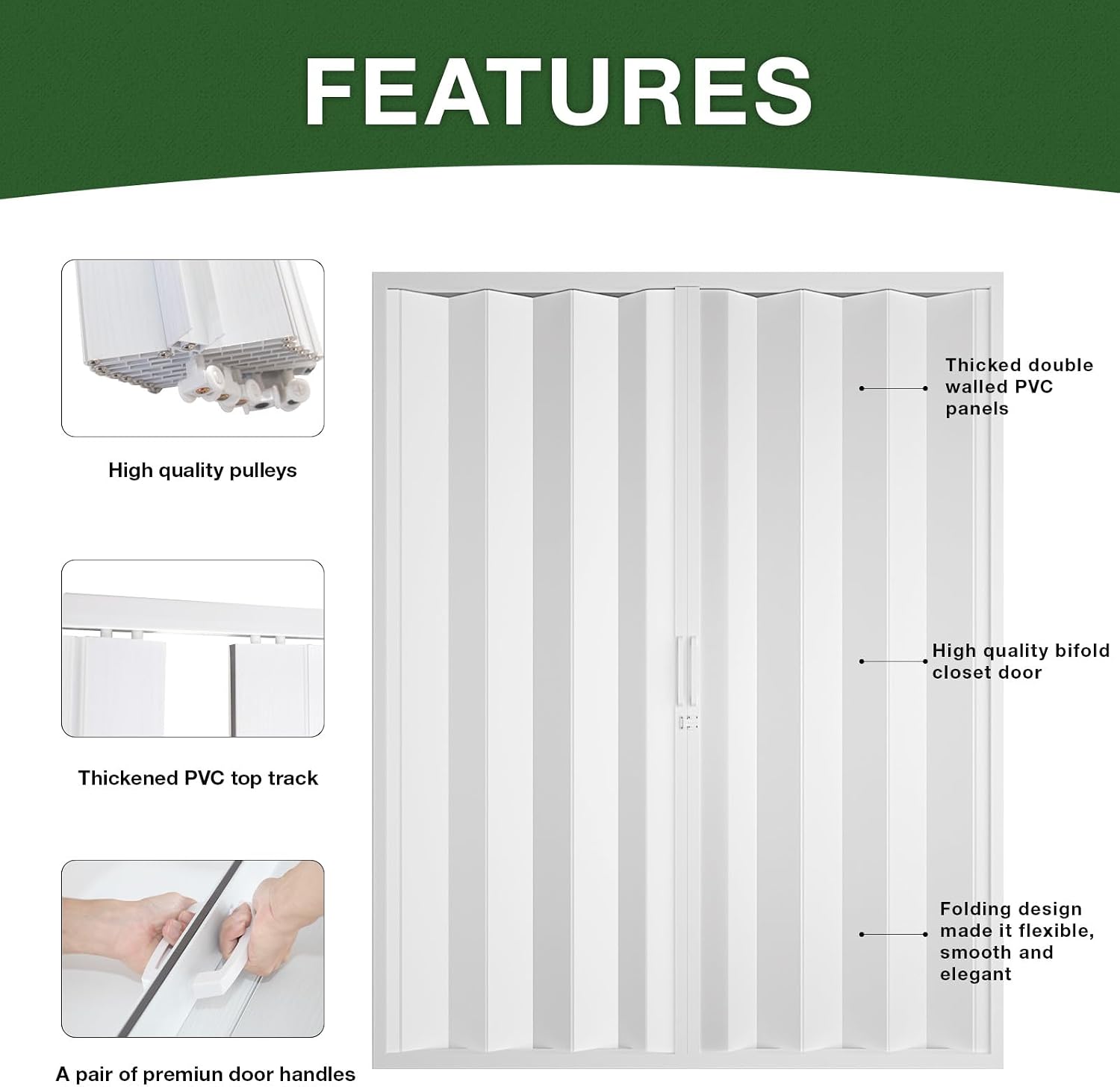 NeatiEase Accordion Door 72x80, Portable Interior PVC Folding Door, Bifold Closet Doors with Latch, Handle, Mounting Hardware