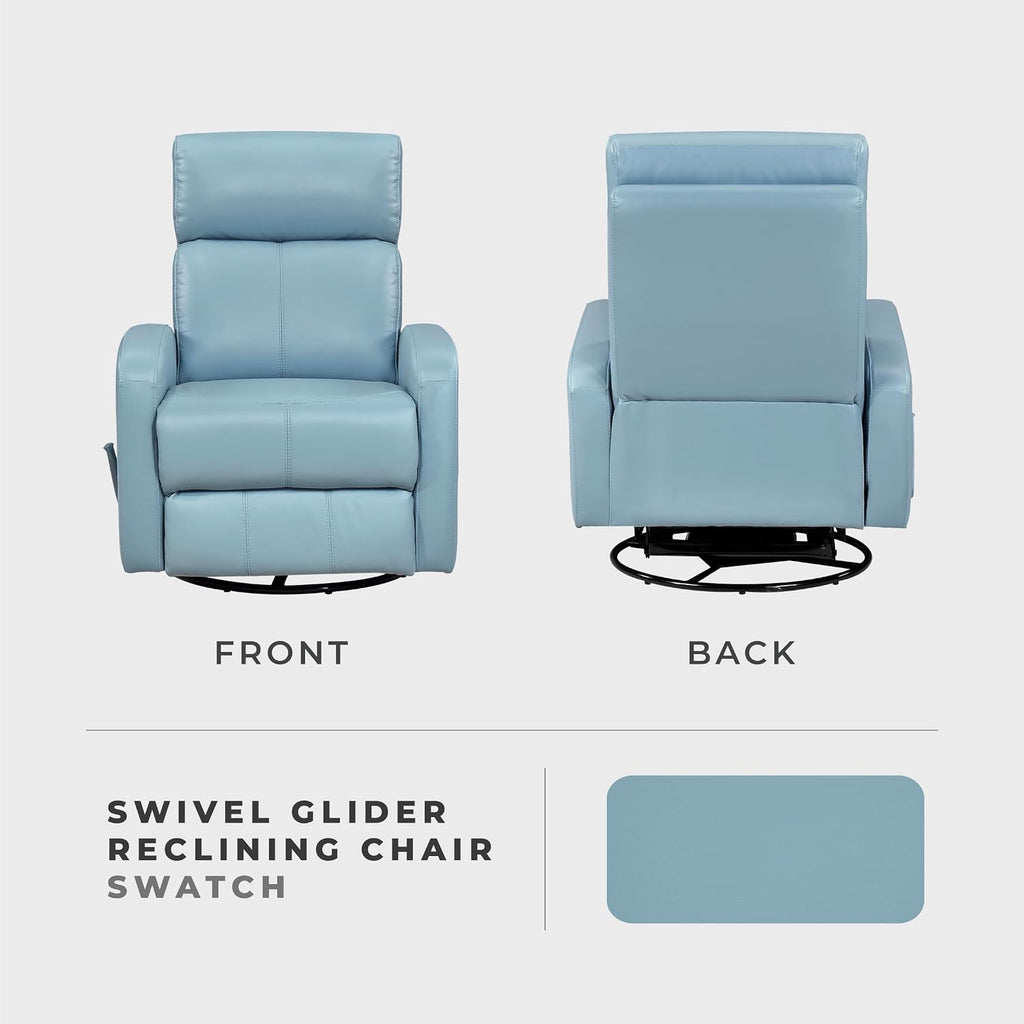 Lexicon Swivel Glider Reclining Chair, Top Grain Leather Match Manual Pull Handle Recliner, Comfy Nursery Glider Recliner, Swivel Reclining Chair for Living Room/Office/Bedroom/Apartment, Blue