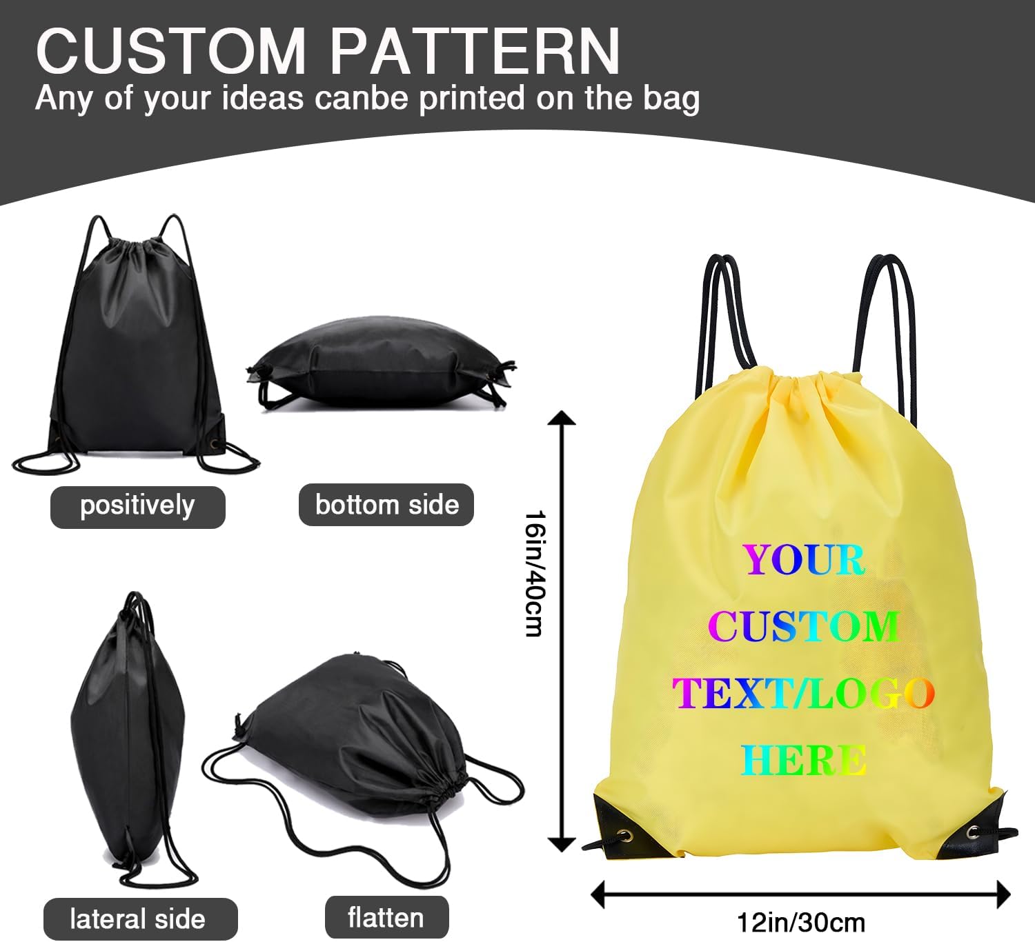 Custom Bags With Your Logo Set of 100 Custom Backpack Draw String Bags Pack Bulk for Travelling Swimming Gym Everyday Use (Yellow)