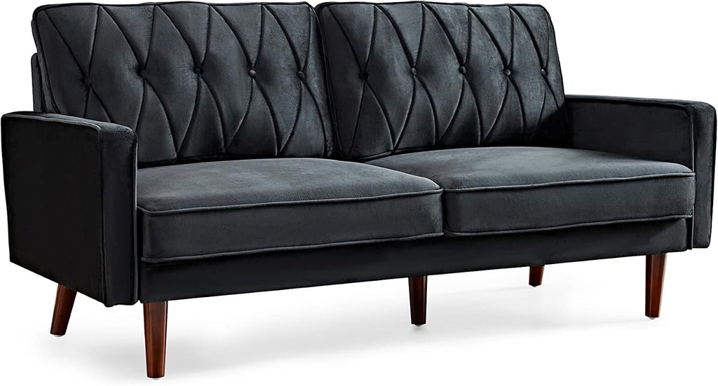 Container Furniture Modern Style Tufted Velvet Couches for Living Room with Soft Fabric Upholstery and Solid Wood Frame, 2 Piece Sofa and Loveseat Set, Black