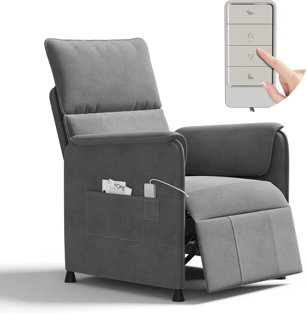 Recliner Chair，Electric Adjustable Chenille Recliner with Remote Control and Padded Backrest,Home Theater Recliner Single Sofa Seat with Thick Seat Cushion for Living Room Bedroom (Grey)