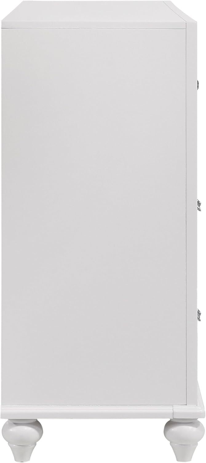 Coaster Home Furnishings - Barzini - Wood - 7-Drawer Dresser with Acrylic Panel, Crystal Hardware, Curved Handles, Turned Legs, Modern Classic Style - Bedroom - White - 205893