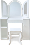 Teamson Kids 2-in-1 White Vanity Desk Set with Mirror & Stool for Girls - Dual Purpose Deluxe Glow Play Makeup Vanity & Desk with LED Lights & Cork Panels for Kids Ages +3