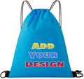 Custom Drawstring Bags Set of 50, Personalized Bulk Pack with Logo/Text-Suitable for Travelling Gym Camping Hiking-Process Blue