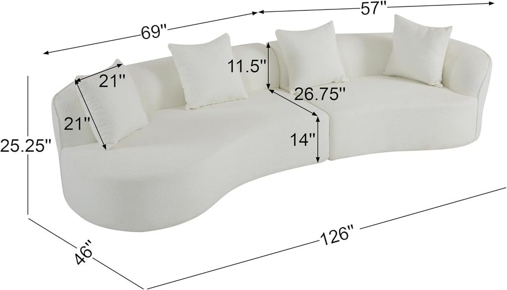 Christopher Knight Home Braebt 126' Modular Sofa with 4 Throw Pillows, Curved 5-Seater Large Sofa Couches, Comfy Upholstered Sectional Cloud Couch for Living Room, Study, No Assembly Required, Beige