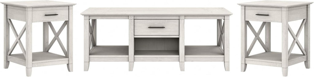 Bush Home Key West Coffee Table with Set of 2 End Tables in Linen White Oak
