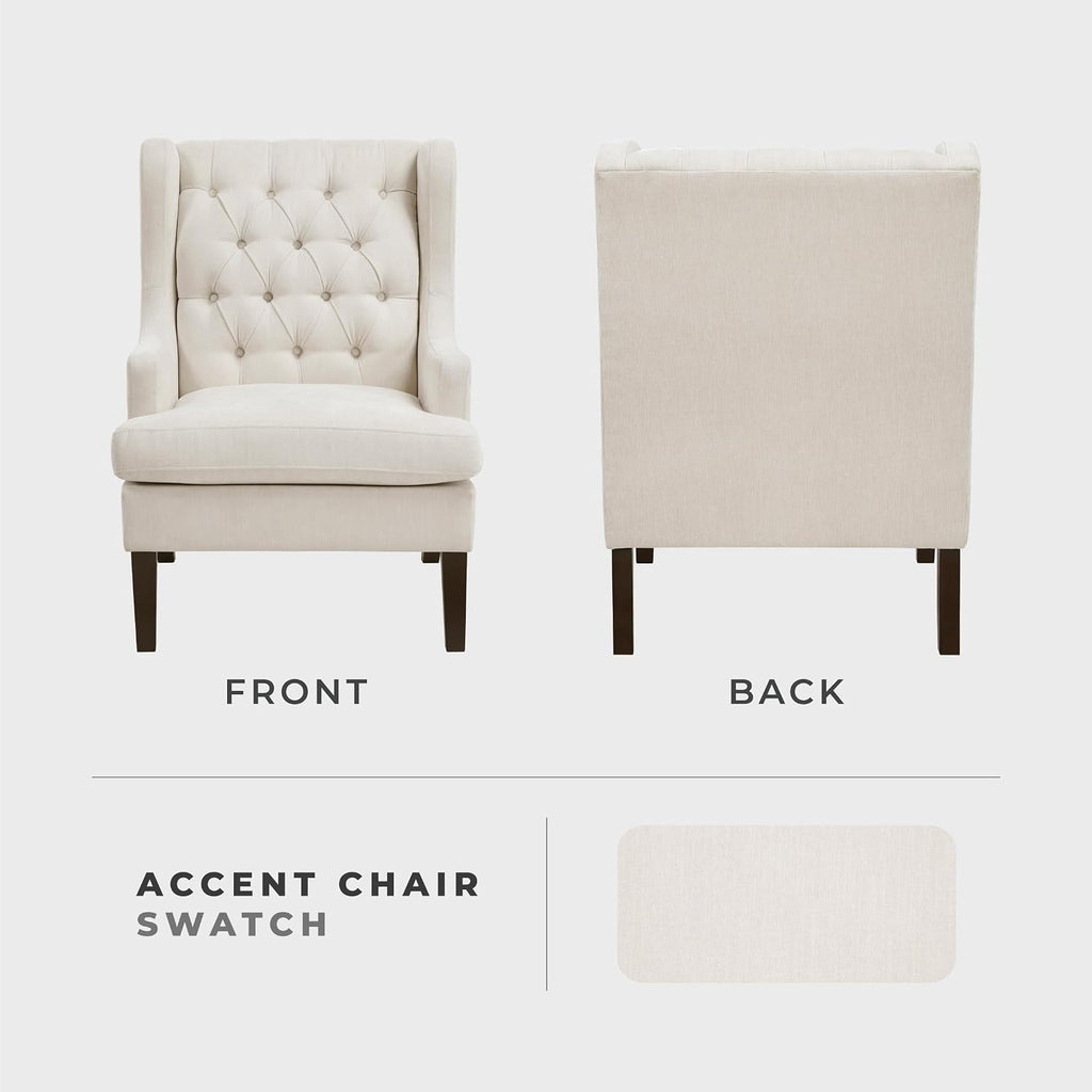 Lexicon Living Room Accent Chair, Textured Fabric Upholstered Reading Chair, Button-Tufted, High Wingback for Living Room/Bedroom/Office, Beige
