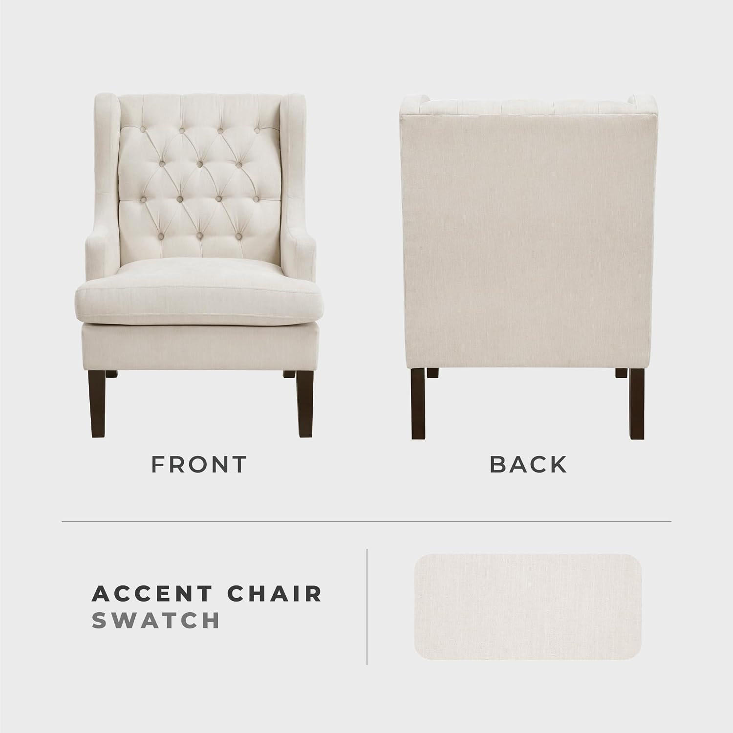 Lexicon Living Room Accent Chair, Textured Fabric Upholstered Reading Chair, Button-Tufted, High Wingback for Living Room/Bedroom/Office, Beige
