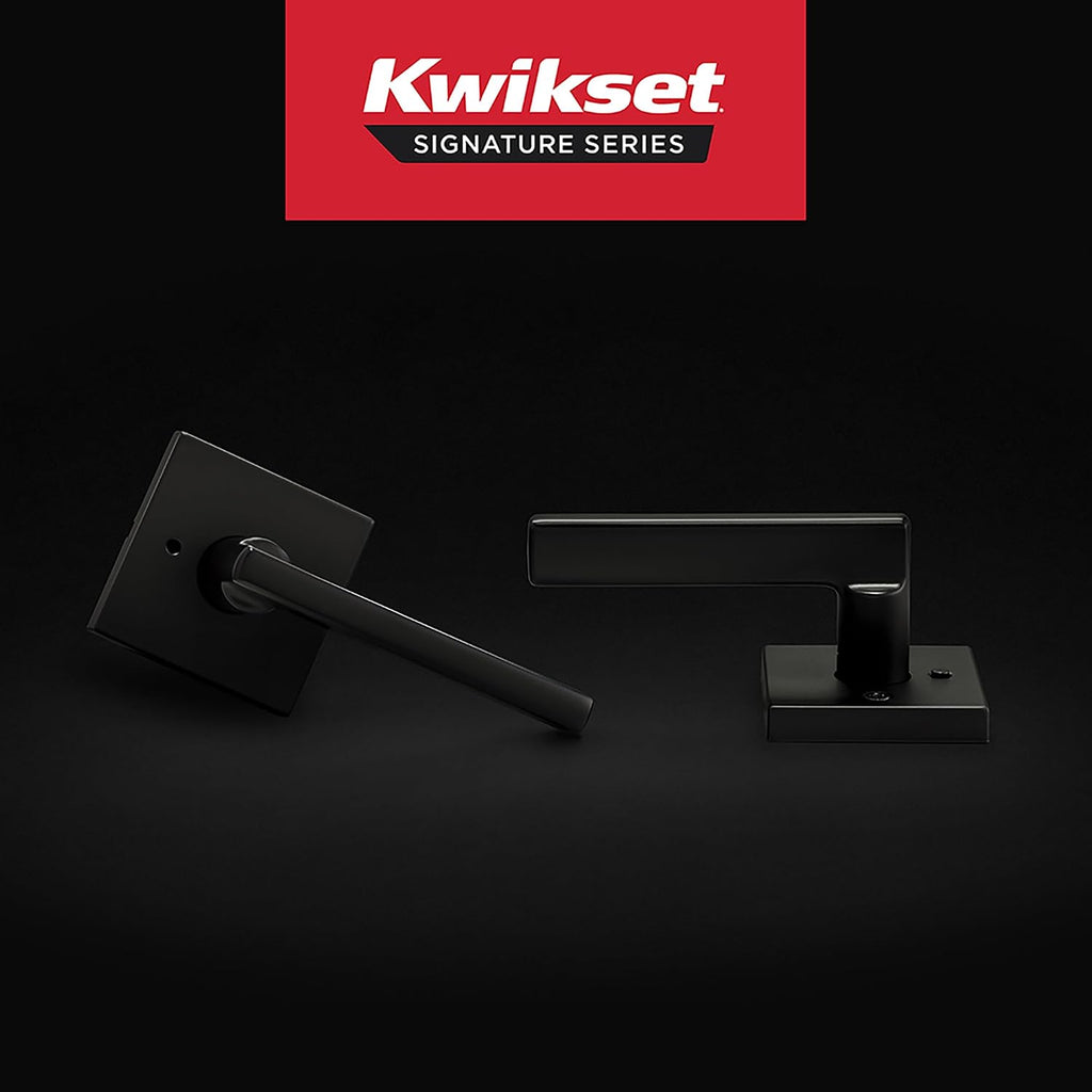 Kwikset Halifax Interior Privacy Door Handle with Lock,Door Lever for Bathroom and Bedroom,Matte Black Reversible Keyless Push Button Lock_Door Lever,with Microban Protection,Square Rose (Pack of 12)
