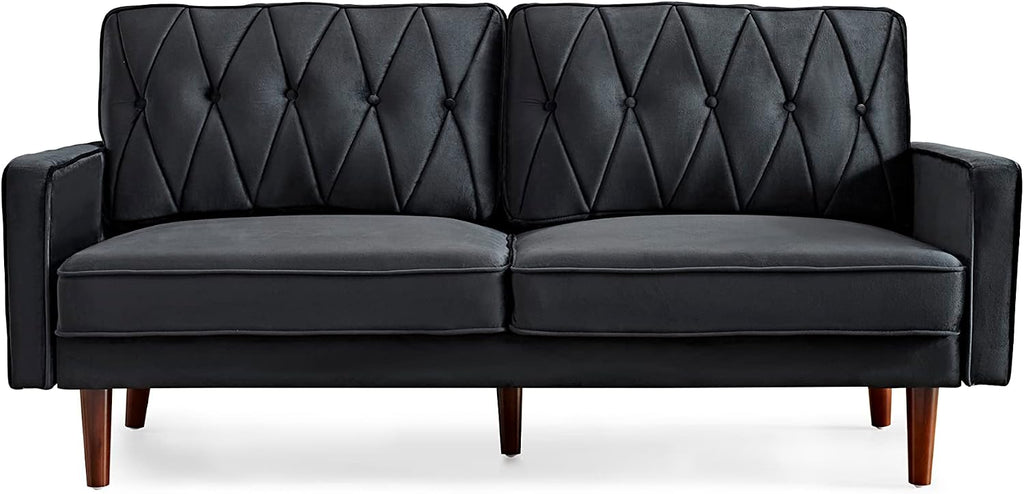 Container Furniture Modern Style Tufted Velvet Couches for Living Room with Soft Fabric Upholstery and Solid Wood Frame, 2 Piece Sofa and Loveseat Set, Black