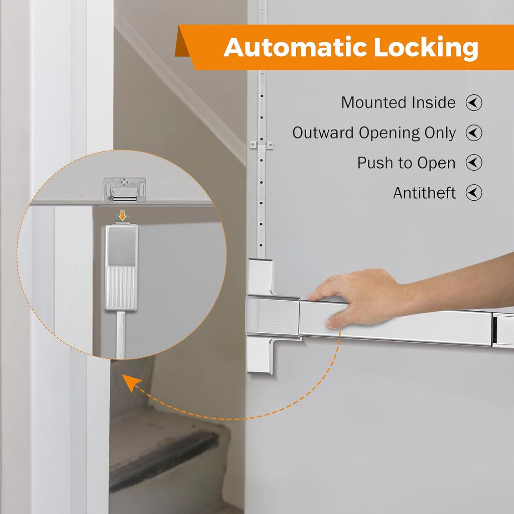 BEAMNOVA 27.5 Inch Vertical Rod Exit Device, Door Panic Bar, Commercial Gate Push Bar Lock Set, Roller Strike, Plate End Cap, Emergency Accessories Metal Parts, Metallic