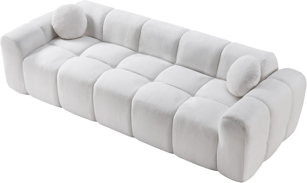 98.4-Inch Oversized Boneless Cloud Couches Deep Seat Foam Sofa Couch with 2 Round Toss Pillows, Luxury Corduroy Upholstered 3 Seat Tufted Loveseat, Cloud Sofa in a Box