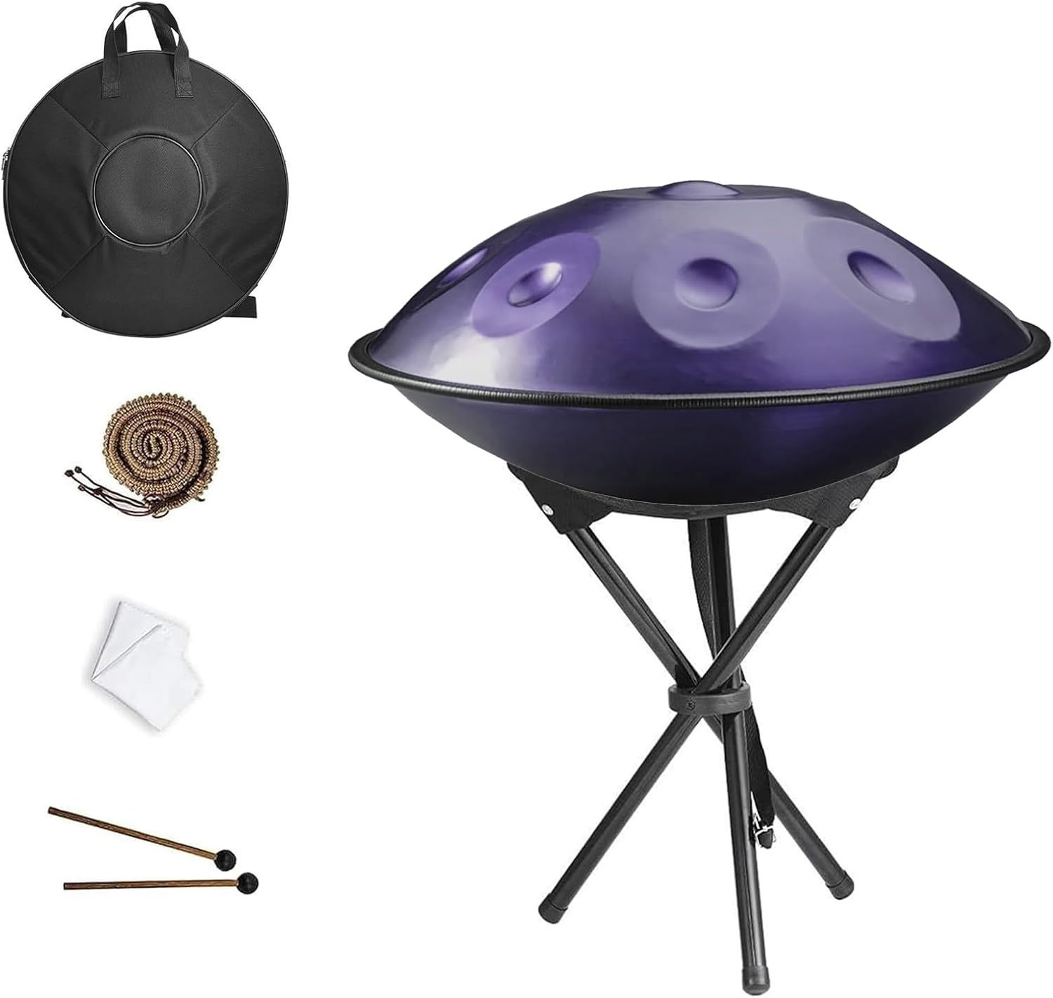 432Hz/440hz Handpan Drum for Adults Steel Hand Pan Drum 9/10/12 Notes Handpan Instrument in D Minor with Hand Drum Stand Soft Hand Pan Bag Mallets 22 Inches(Deep purple,440HZ/10Note)
