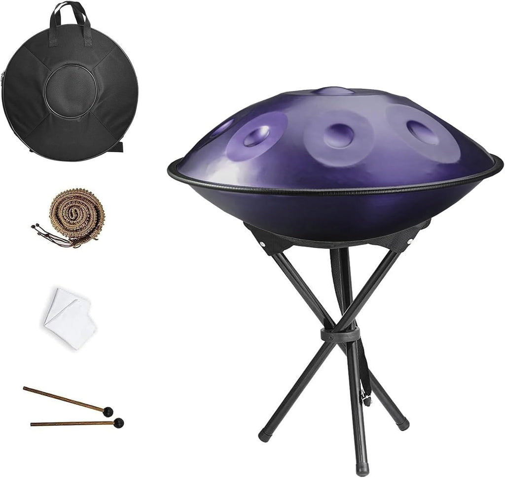 432Hz/440hz Handpan Drum for Adults Steel Hand Pan Drum 9/10/12 Notes Handpan Instrument in D Minor with Hand Drum Stand Soft Hand Pan Bag Mallets 22 Inches(Deep purple,432HZ/10Note)