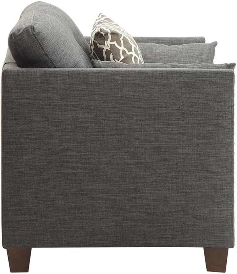Acme Laurissa Track Arm Chair with Nailhead Trim in Light Charcoal Linen