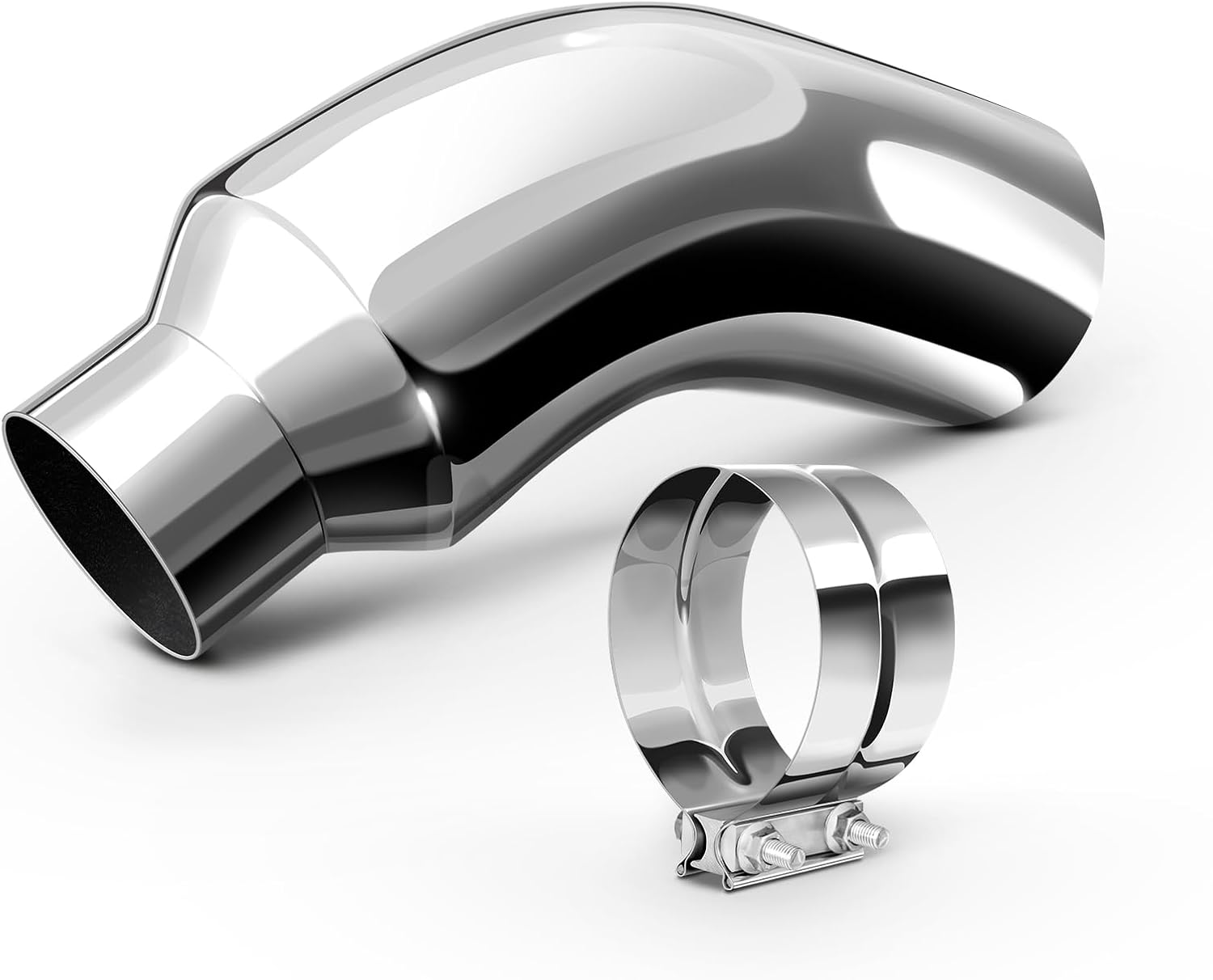 Exhaust Tip, 4 Inch Diesel Exhaust Tip Elbow Tip with a Clamp, 4'' Inlet 7'' Outlet Chrome Exhaust Tip for Pickups, Trucks and Cars