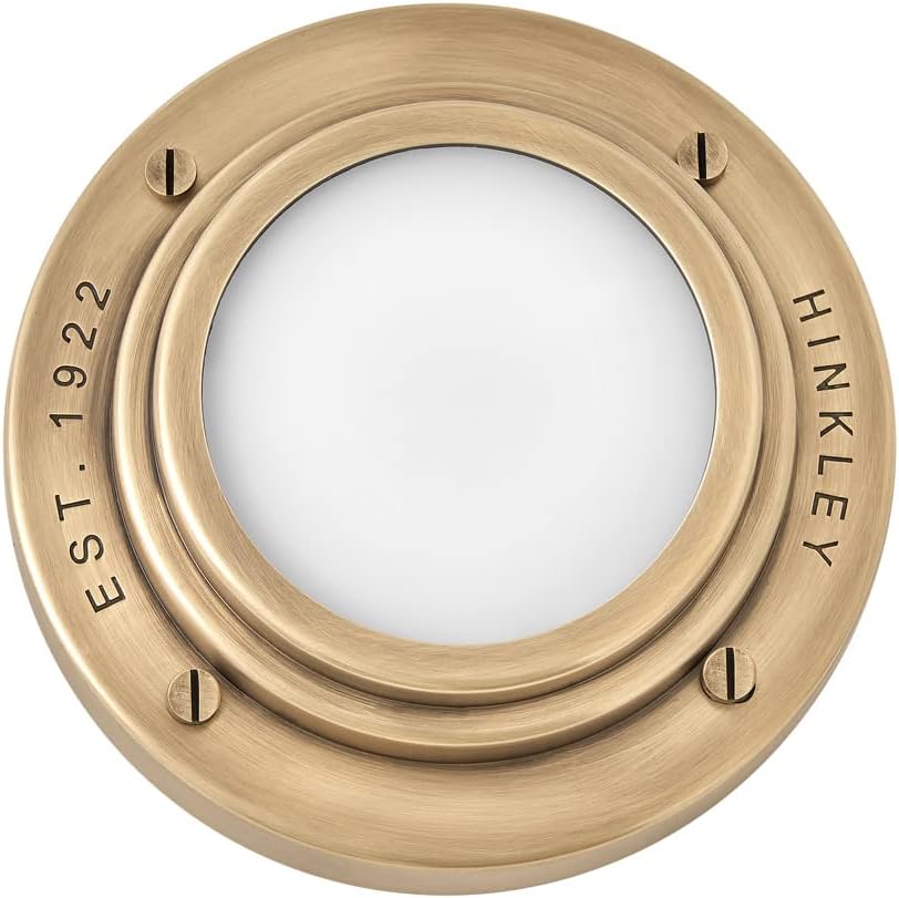 Hinkley Porte Extra Small Flush Mount Ceiling Light or Wall Sconce, Etched Opal Glass Shade, Dual-Mount Design, Integrated LED, ADA Compliant, Heritage Brass Finish