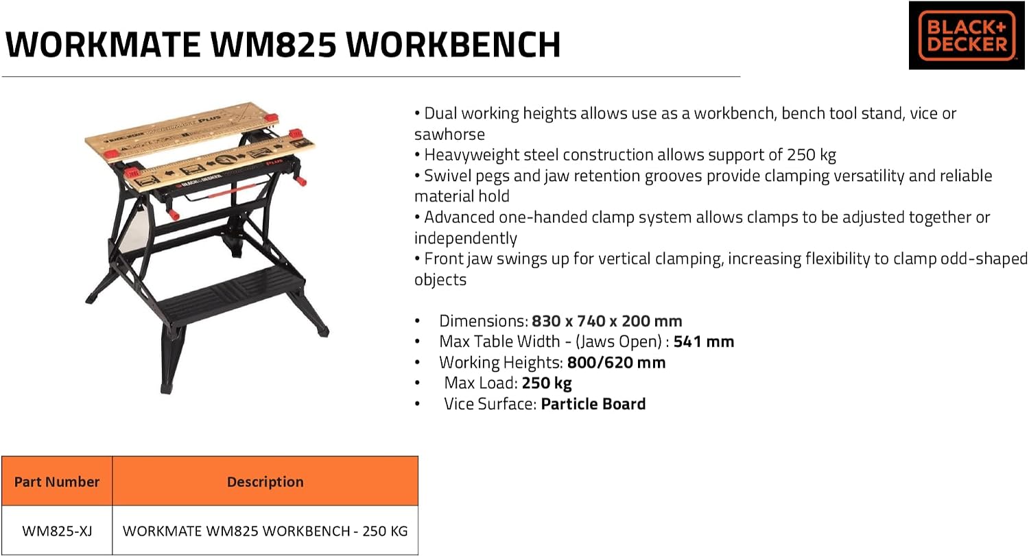 BLACK+DECKER Workmate 825 Deluxe Dual-Height Workbench, WM825-XJ