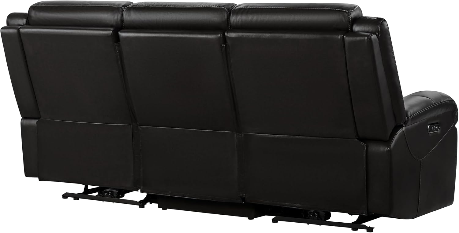 Watson & Whitely Genuine Leather Power Recliner Sofa, 3 Seater Wall Hugger Reclining Sofas with Power Headrest, USB & TypeC Ports, Electric Recliner Couch Set for Living Room, Black