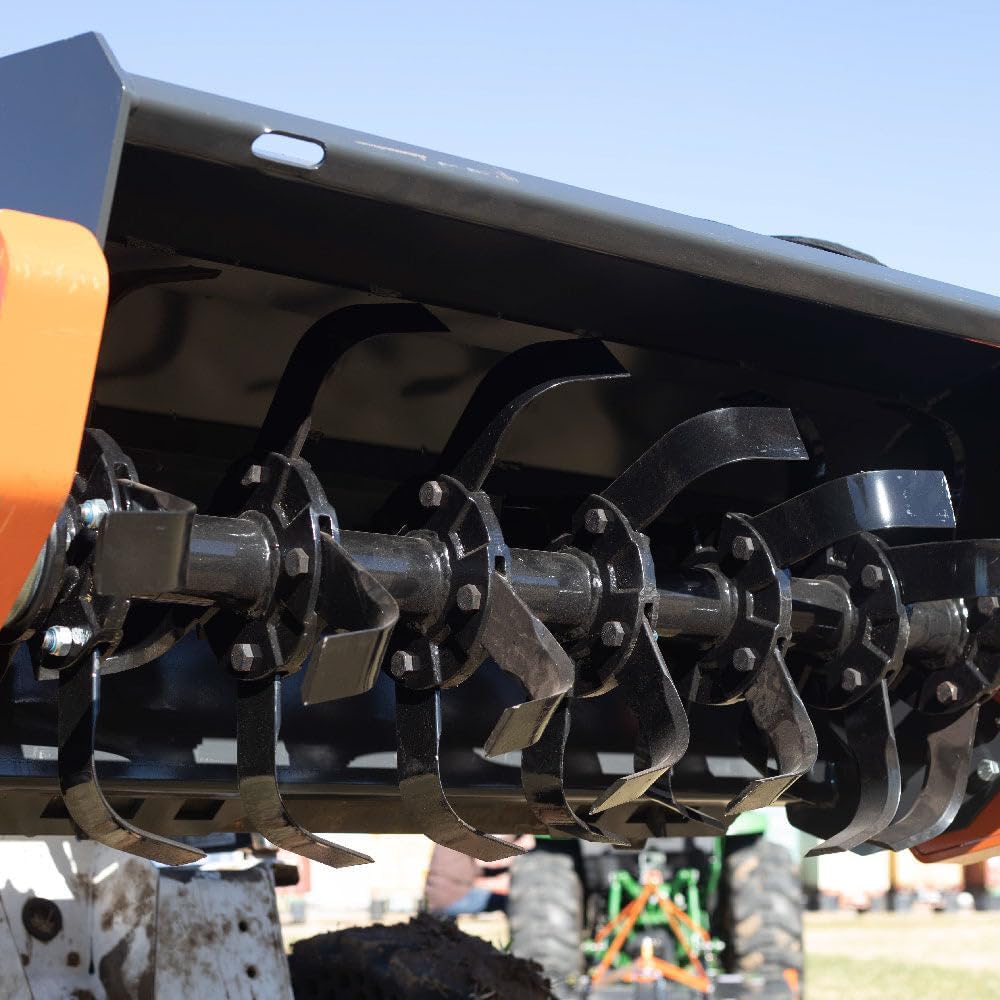 Titan Attachments 60' Heavy-Duty Rotary Tiller Attachment, Universal Skid Steer Quick Tach, Bi-Directional Tiller for Landscaping, Home Garden, Vegetable Farming, Weed Removal Soil Cultivation