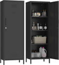 Steehoom Locker Cabinet, 59.06' H Black Metal Locker Storage Cabinet for Employees with Locking Door and 2 Shelves Kids Locker Tool File Cabinets for Bedroom, Home Office, Garage, Bathroom