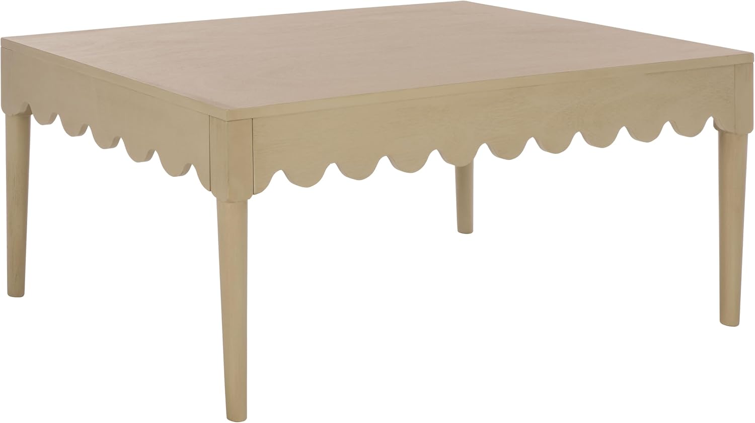 SAFAVIEH Home Collection – Neha Natural Brown Rectangular Coffee Table, Solid Wood Frame with Scalloped Apron (COF5705B)