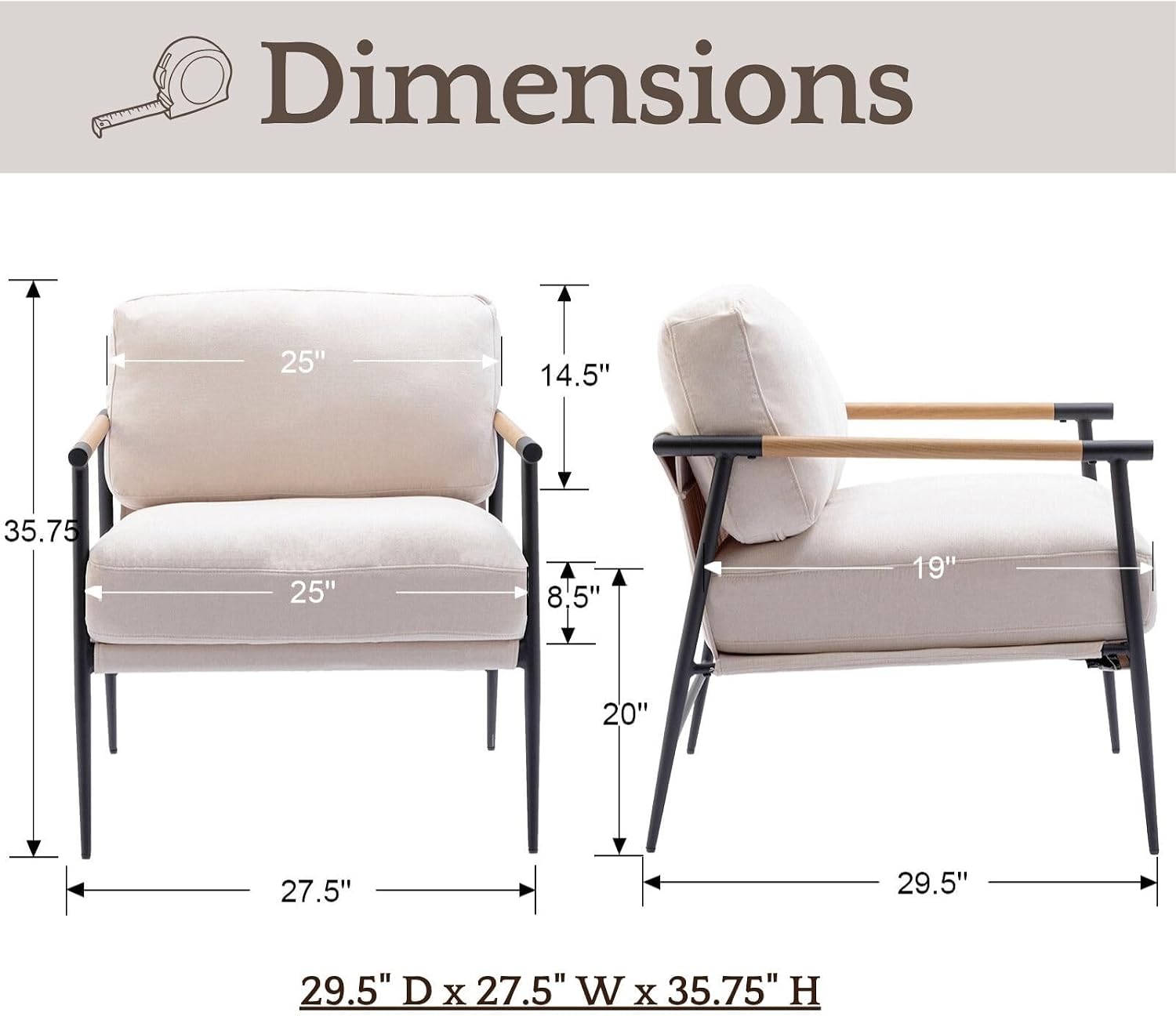 LukeAlon Mid Century Chenille Accent Chairs Set of 2, Ultra Soft Living Room Chairs with Metal Legs Modern Armchair Lounge Chairs Upholstered Comfy Leisure Chair for Bedroom Reception Area, Beige