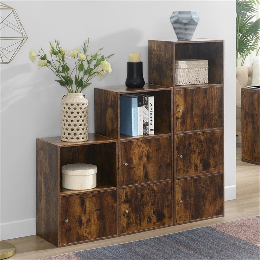 Pemberly Row Three-Door Cabinet with Shelf, Walnut Wood Finish, 16.5 x 12 x 46.75 in, Magnetic Latches, Concealed Storage, Versatile Multi-Room Use for Office, Bathroom, Closet, or Home Organization