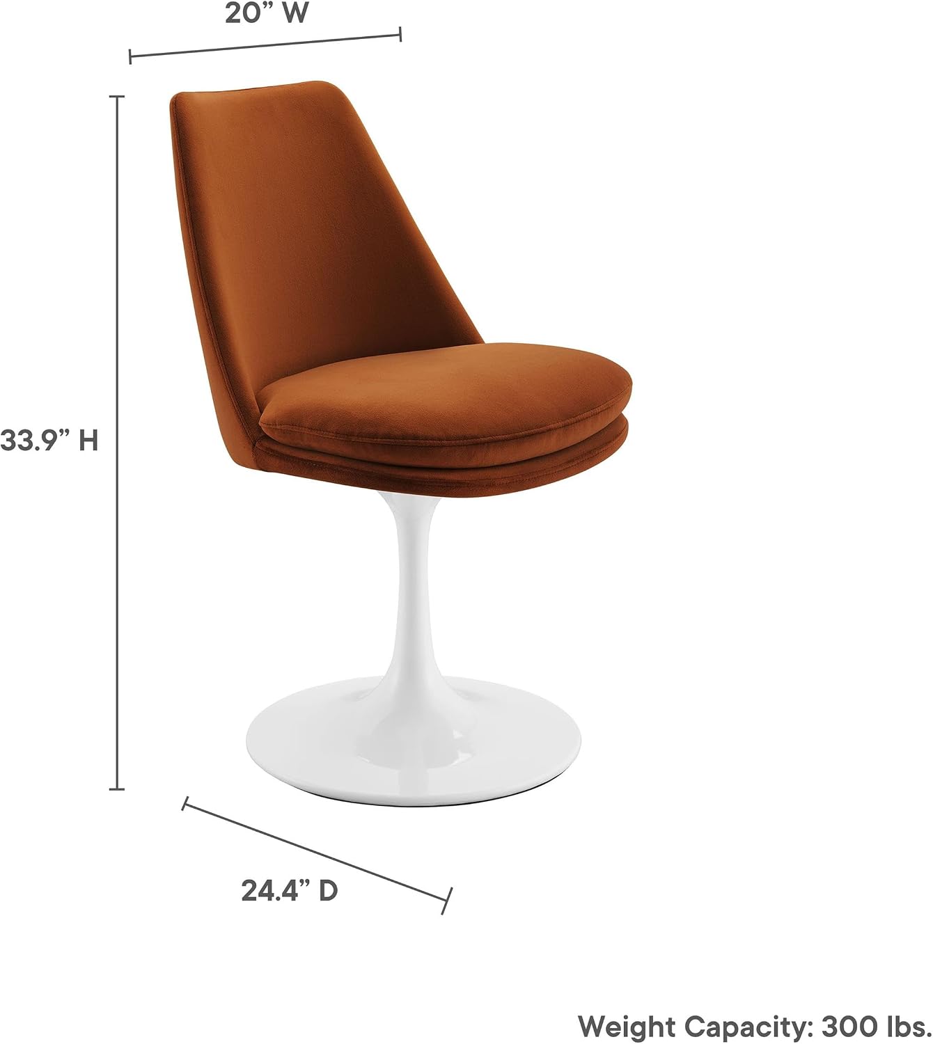 Modway Lippa Velvet Swivel Dining Side Chair in White Rust - Armless Accent Chair with Stain-Resistant Performance Velvet Upholstery - 360° Rotating Office Chair