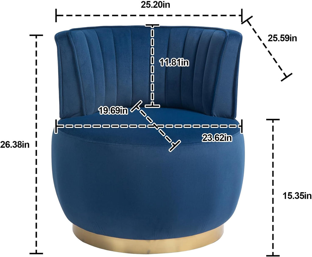 KEIKI Swivel Barrel Accent Chair, 360 Degree Rotating Upholstered Armchair with Velvet Fabric for Living Room, Office, Bedroom, Navy Blue