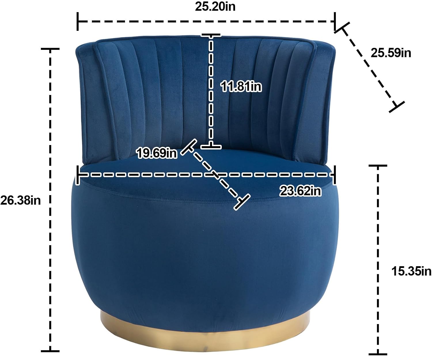 KEIKI Swivel Barrel Accent Chair, 360 Degree Rotating Upholstered Armchair with Velvet Fabric for Living Room, Office, Bedroom, Navy Blue