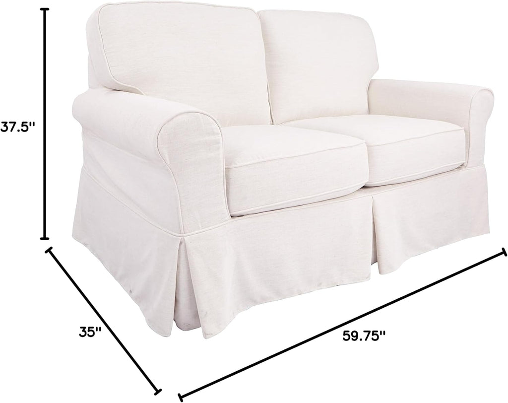 OSP Home Furnishings Ashton Rolled Arm Loveseat with Slipcover, Ivory