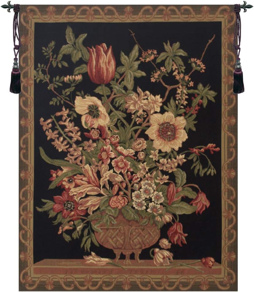 C Charlotte Home Furnishings Inc Century Floral Black European Tapestry Wall Hanging | Viscose Cotton and Polyester Blend Wall Art | 36 in. x 27 in | Home Decor Accents | Inspired by Famous