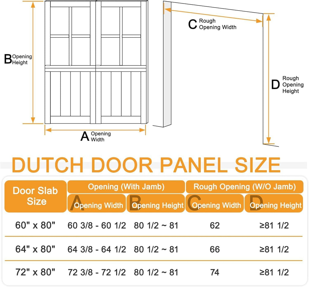 Double French Dutch Door Slab, 60'x 80' Interior Pre-Assembled 1.38' White Solid Wood Core with Clear Glass Panel, 4 Hinges & Latch Included, Pocket Barn Doors for Living Room Pantry Closet Porch
