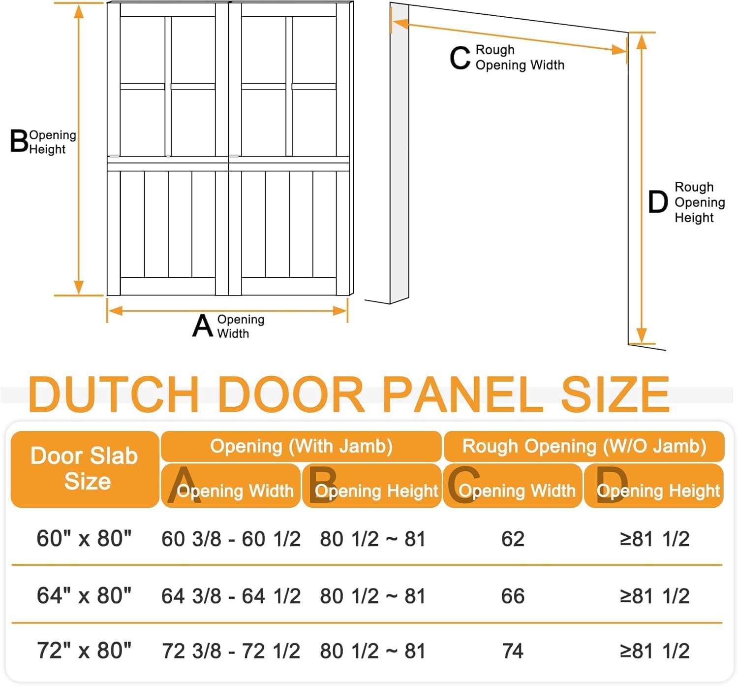Double French Dutch Door Slab, 64'x 80' Interior Pre-Assembled 1.38' White Solid Wood Core with Clear Glass Panel, 4 Hinges & Latch Included, Pocket Barn Doors for Living Room Pantry Closet Porch