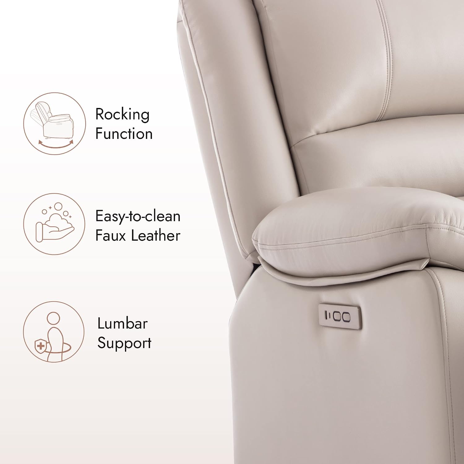 Watson & Whitely Power Recliner Chair for Adults, Faux Leather Electric Glider Reclining Chair for Living Room and Nursery, Upholstered Rocker Recliner with USB Port, Cream