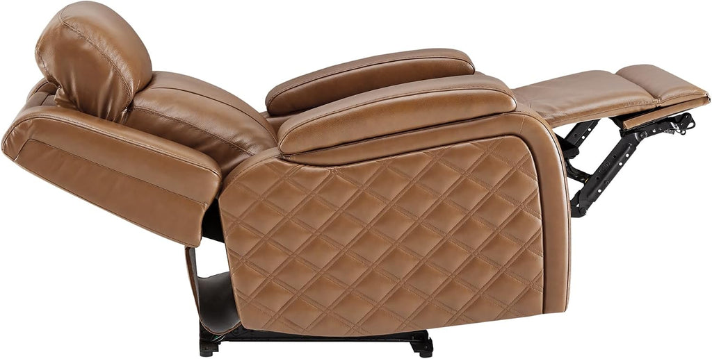 Watson & Whitely Genuine Leather Power Recliner Chairs for Adults, Zero Gravity Recliner with Power Headrest & Hidden Storage, Electric Reclining Sofa Chair for Living Room, Home Office, Saddle Brown