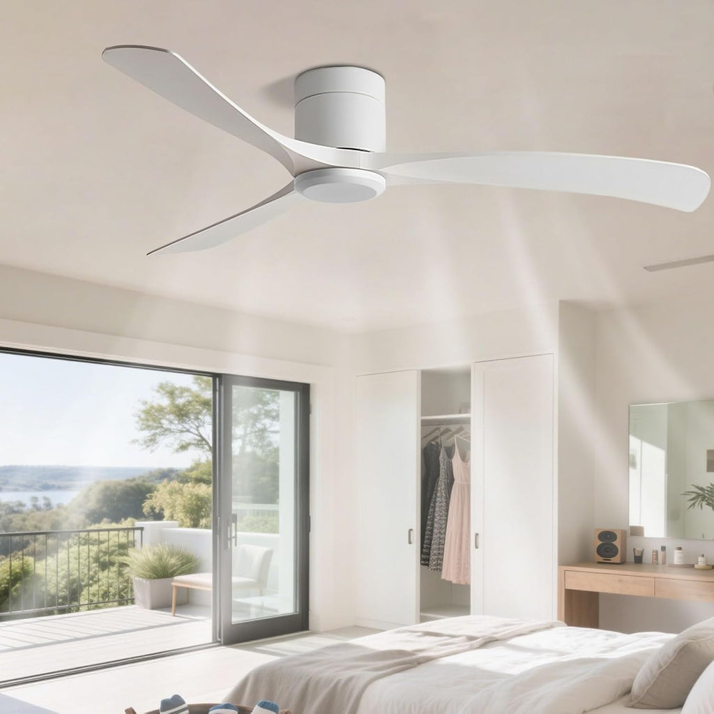 Flush Mount Ceiling Fan No Light Modern Quiet 46in Ceiling Fans with Remote Control 6 Speeds Low Profile Ceiling Fan Without Light 3 Blades for Bedroom Living Room Restaurant Patio Indoor