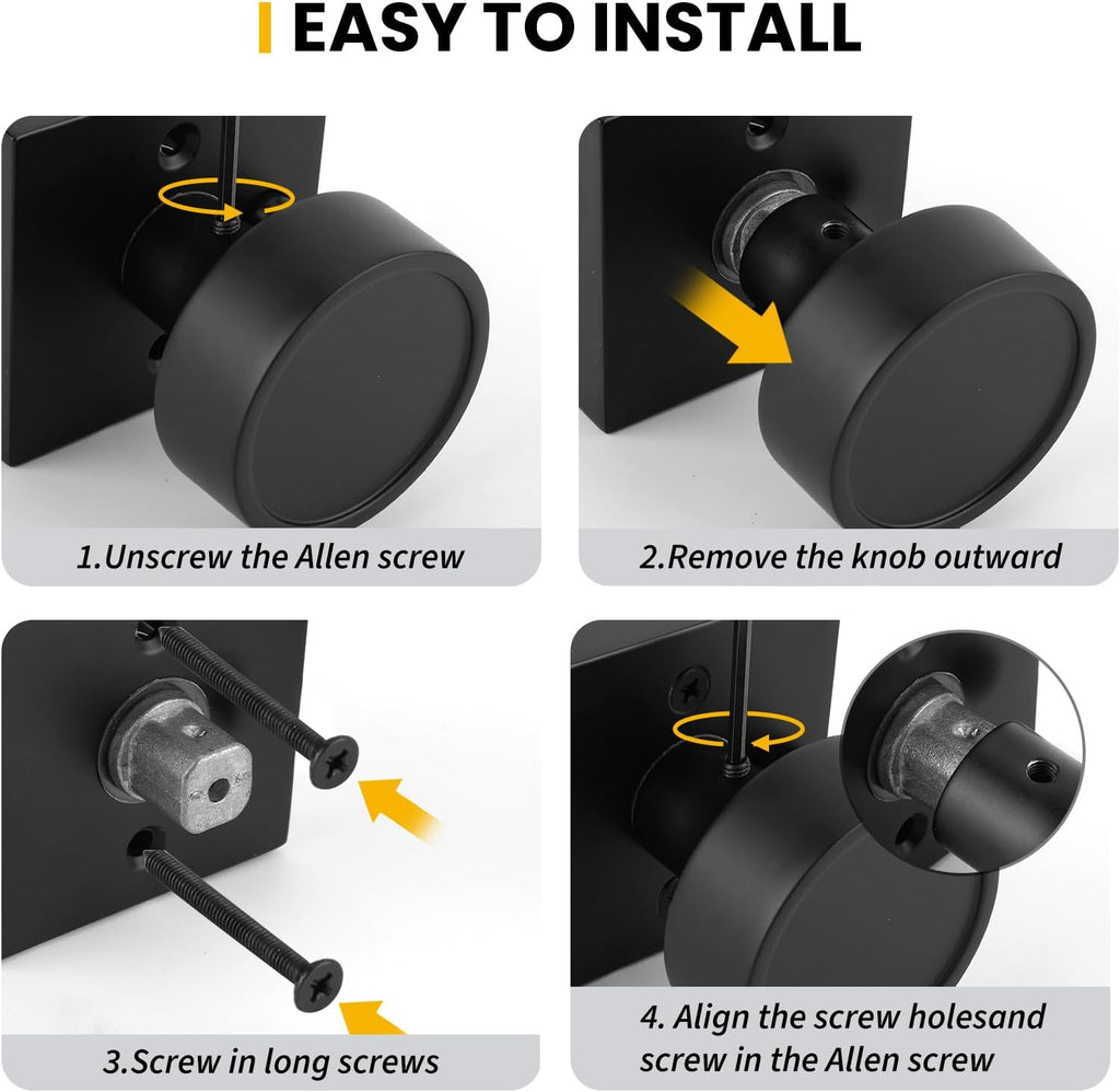 Goldenwarm Matte Black Door Knobs Passage, Closet Door Knob Zinc Alloy, Contemporary Black Interior Door Knobs for Hallway, 5 Pack