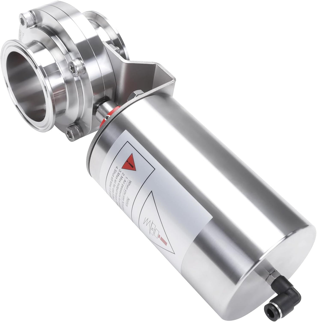 DERNORD 2-1/2 Inch Tri Clamp Sanitary Butterfly Valve, Pneumatic Actuator Valve SS304 with Single Acting