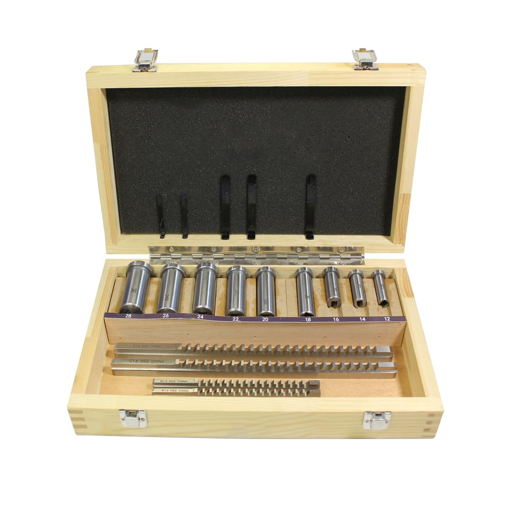 Keyway Broach Sets 18Pcs HSS Metric Industrial Tools for Lathe B-4mm, B-5mm, C-6mm, C-8mm Keyway Size High Precision Cutting